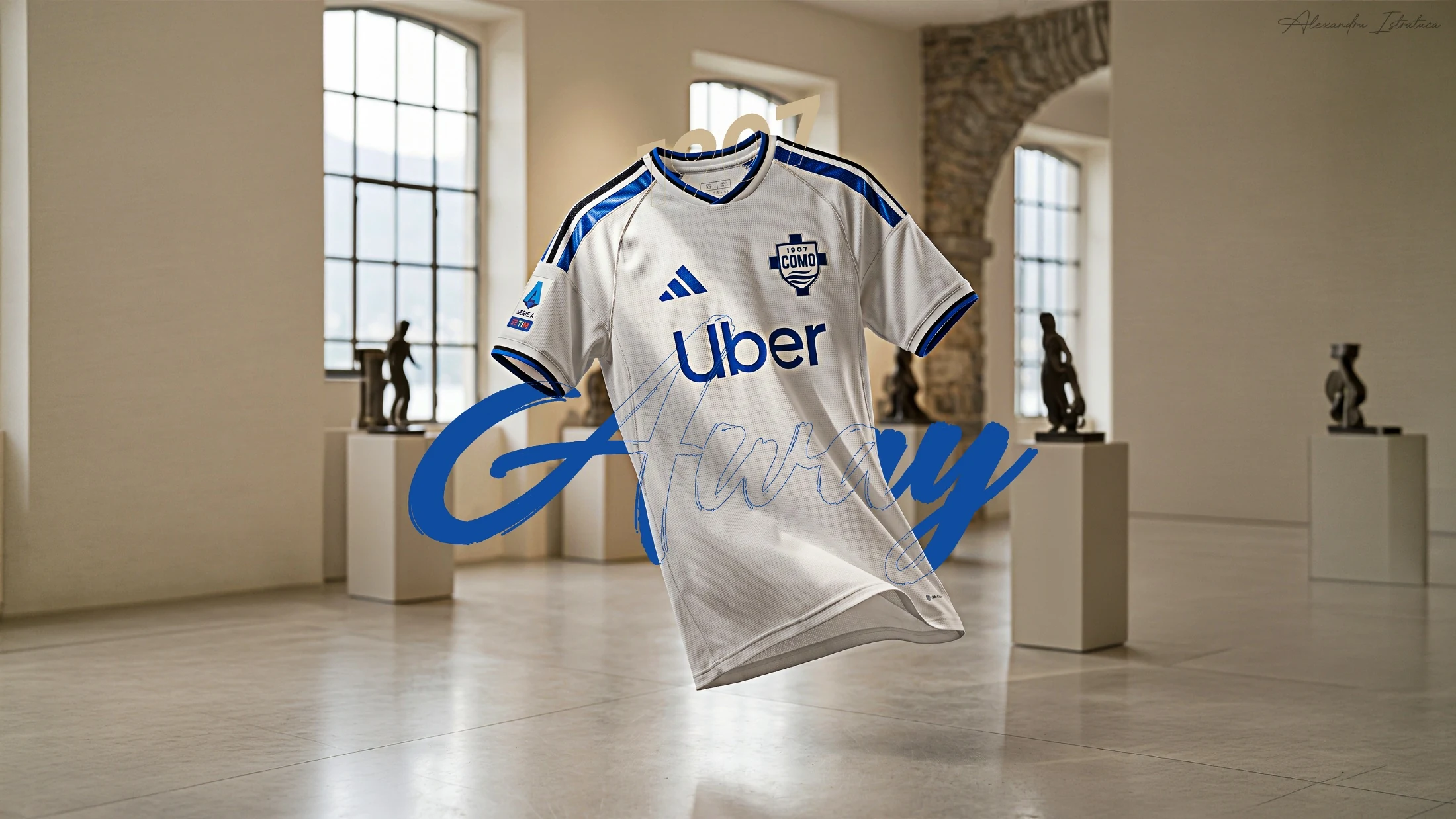 White away-shirt concept with blue trim