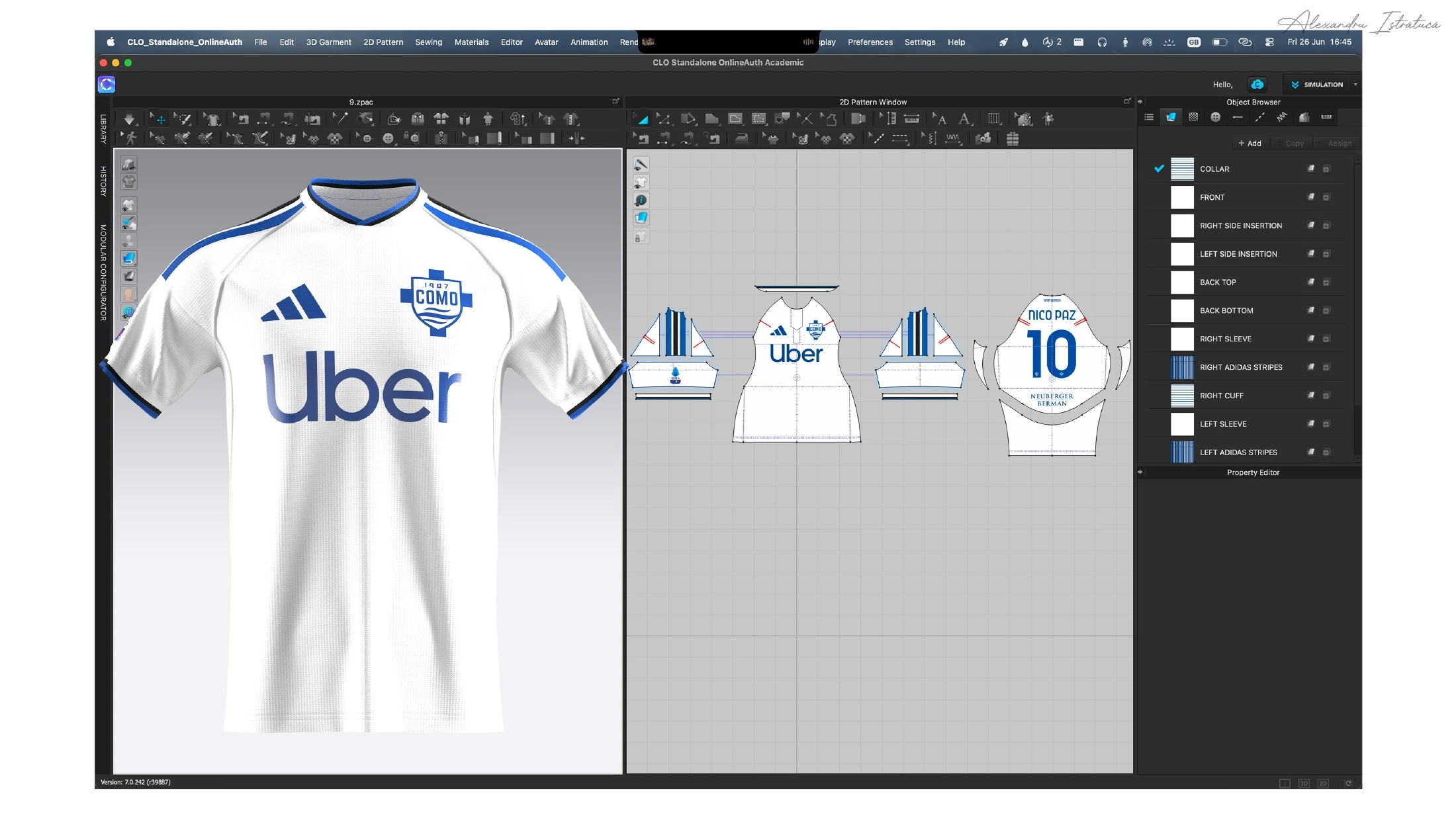 Digital away-shirt development and flat pattern views