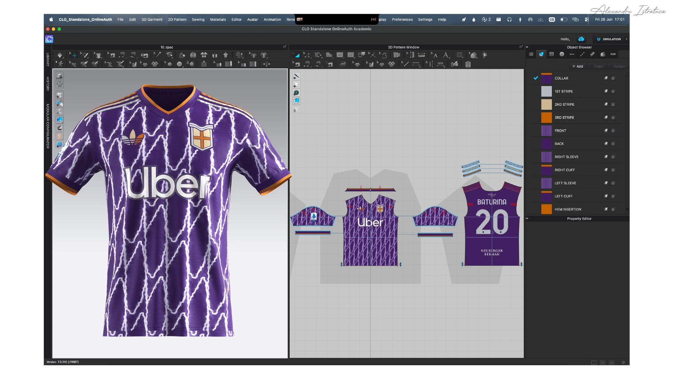 Digital purple third-shirt development and graphic placement
