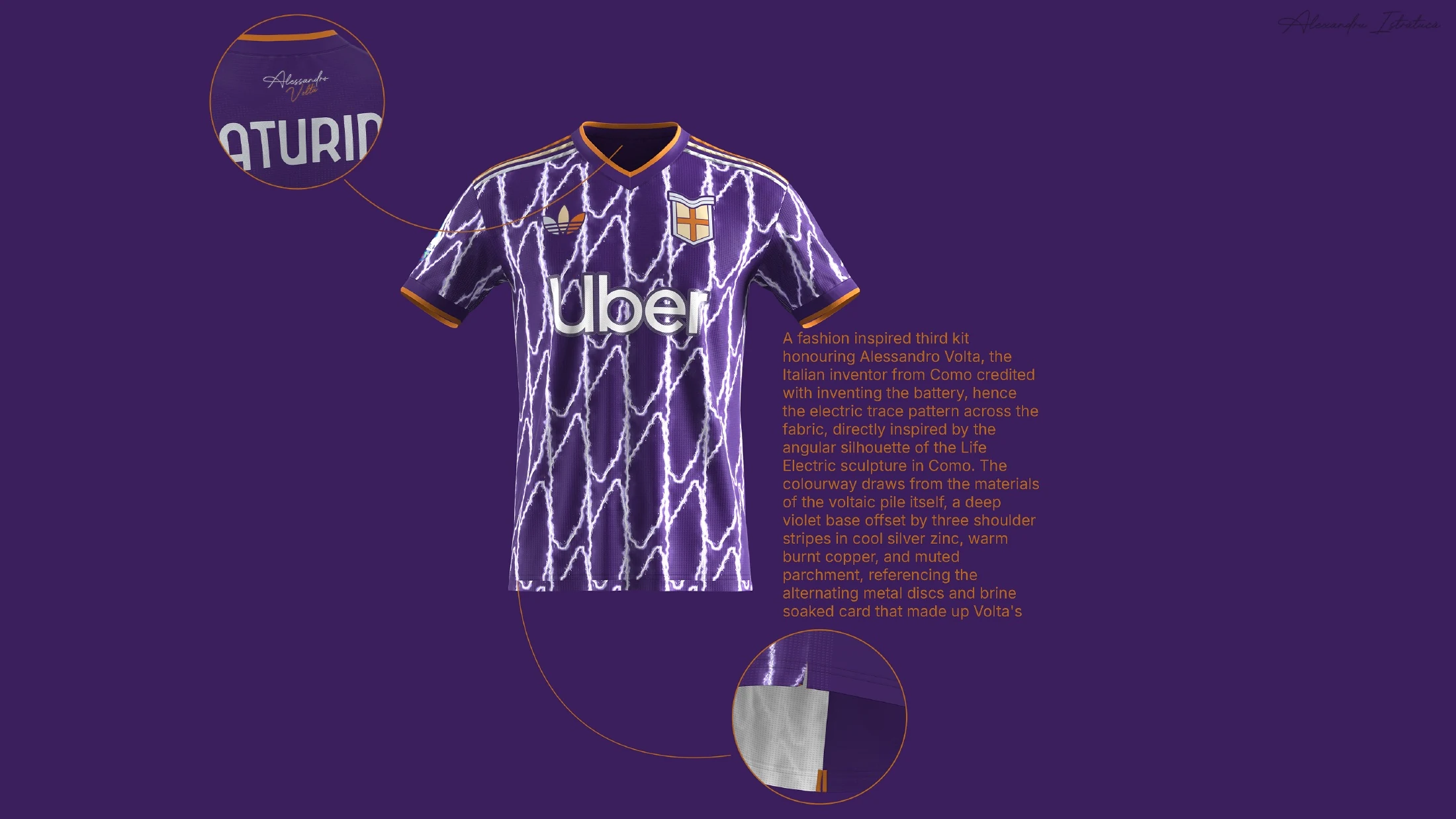 Purple third-shirt electric pattern and gold trim details