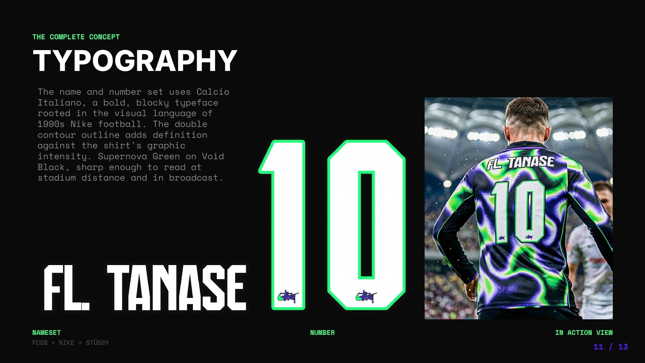 White block numerals outlined in green and the FL. TANASE nameset
