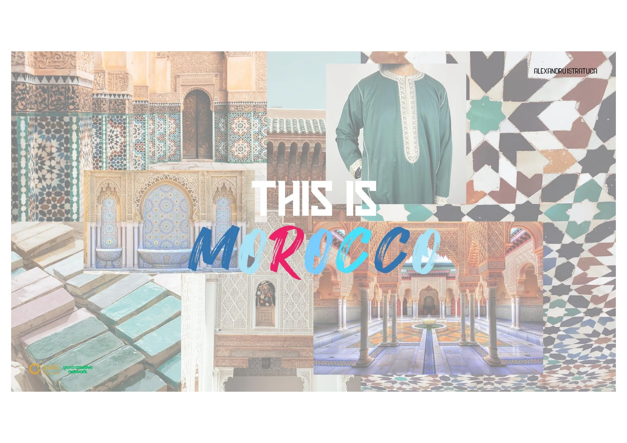 Moodboard of Moroccan caftans, architecture and tile patterns