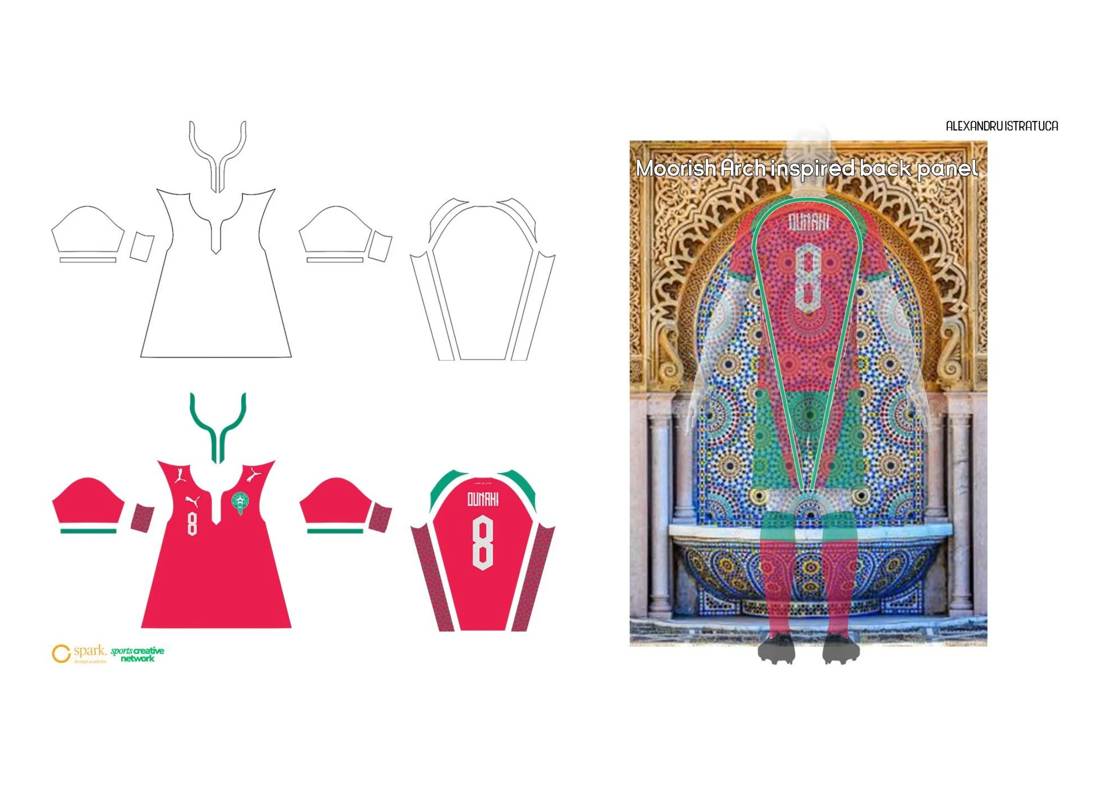 Home-shirt flat artwork and Moroccan architectural reference