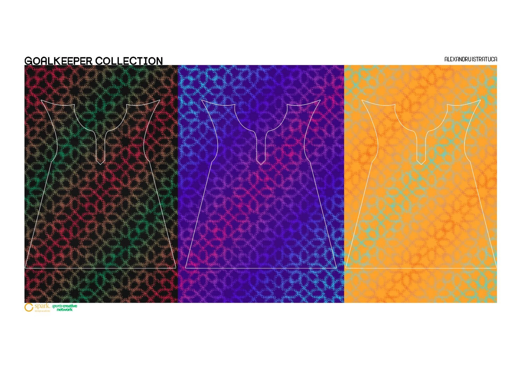 Goalkeeper geometric patterns in three colourways