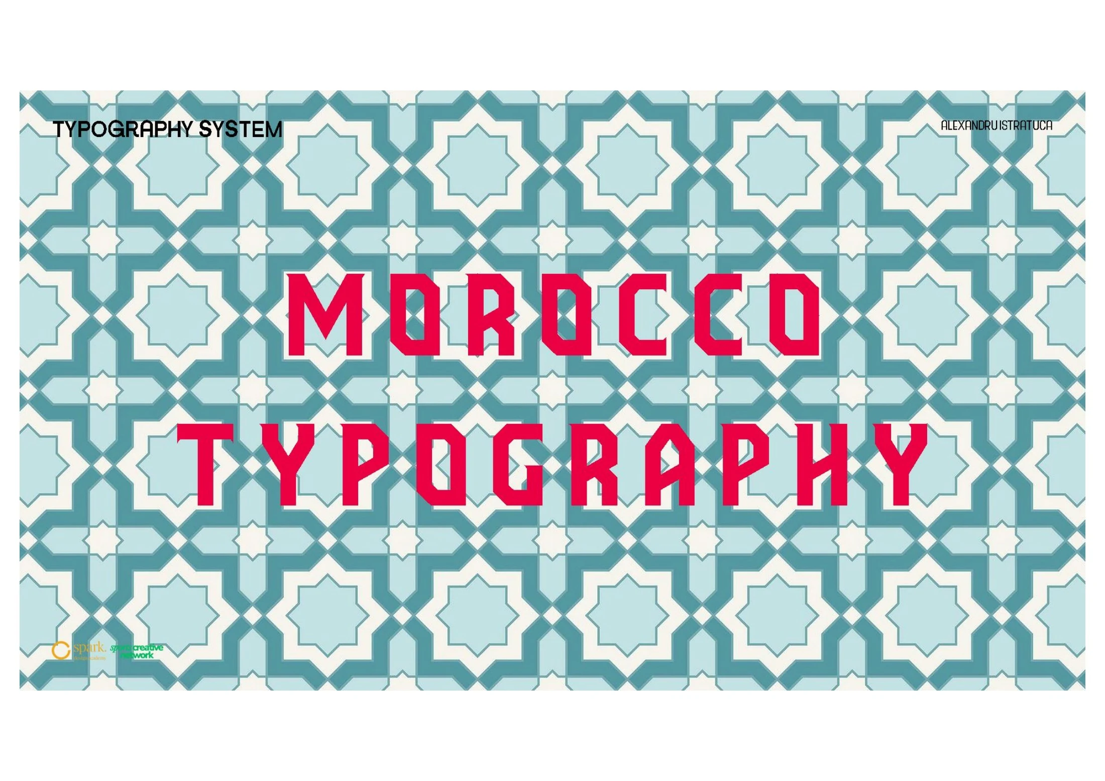 Angular Morocco typography against a tile-pattern background
