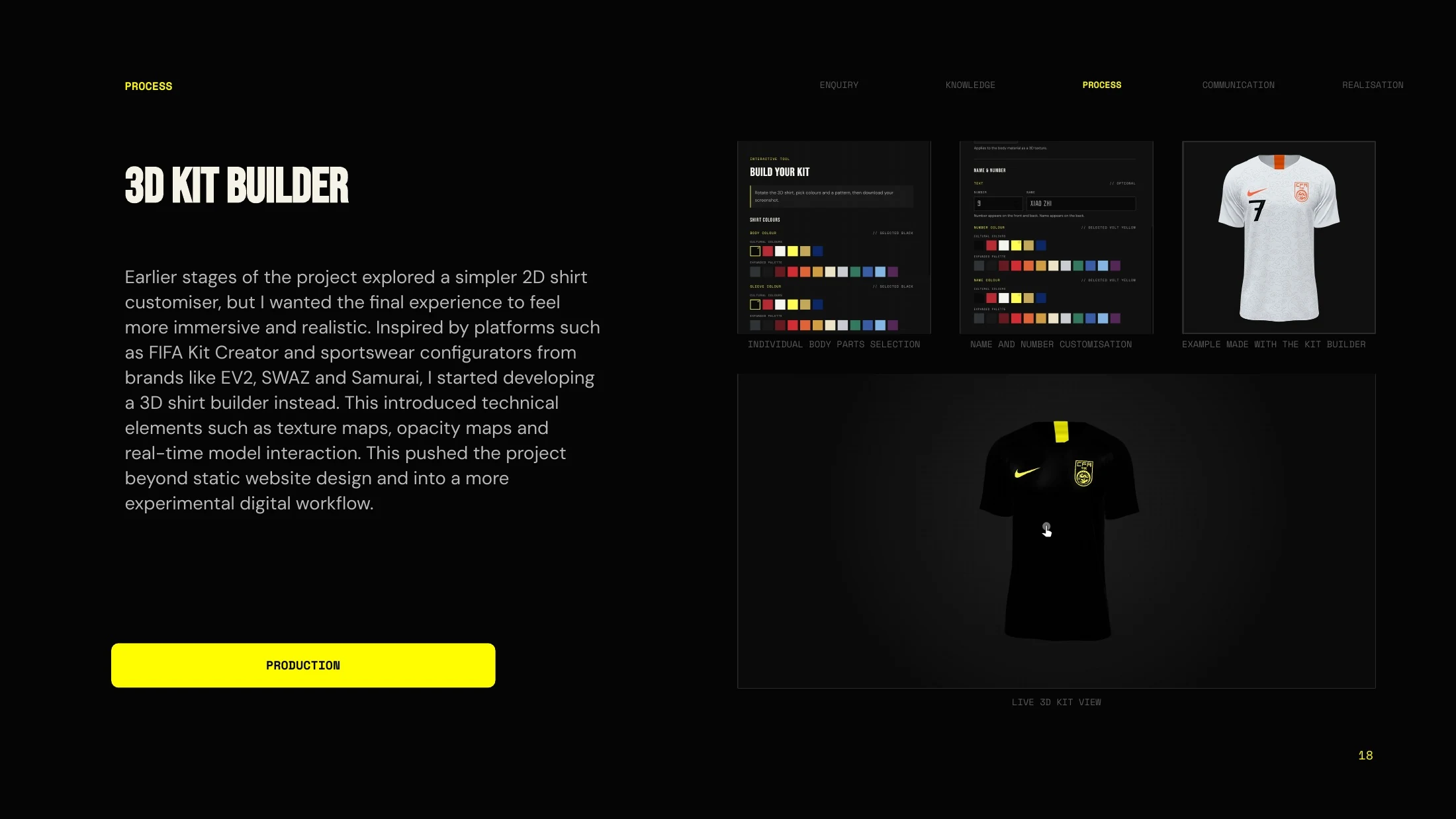 Development from a flat shirt preview to a 3D kit builder