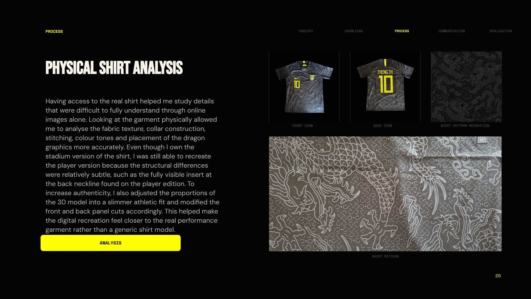Physical shirt, dragon pattern and garment-detail analysis